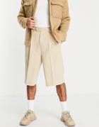 Asos Design Extra Long Wide Shorts In Stone-neutral