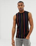 Asos Design Organic Cotton Sleeveless T-shirt With Dropped Armhole In Vertical Stripe - Black