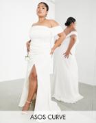Asos Edition Curve Beatrice Bardot Drape Wrap Wedding Dress-multi