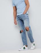Jack & Jones Intelligence Jeans In Comfort Fit With Open Rip Details - Blue