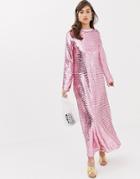 Sister Jane Long Sleeve Midi Dress In All Over Sequin - Pink