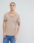 Asos Muscle Fit T-shirt With Scoop Neck - Beige