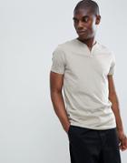 Asos Design T-shirt With Notch Neck In Beige - Beige