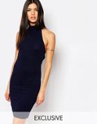 Club L Crepe High Neck Midi Dress - Navy