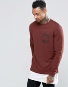 Asos Sweatshirt In Chestnut With Chest Print - Red