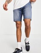 Asos Design Stretch Slim Denim Shorts In Dark Blue Wash