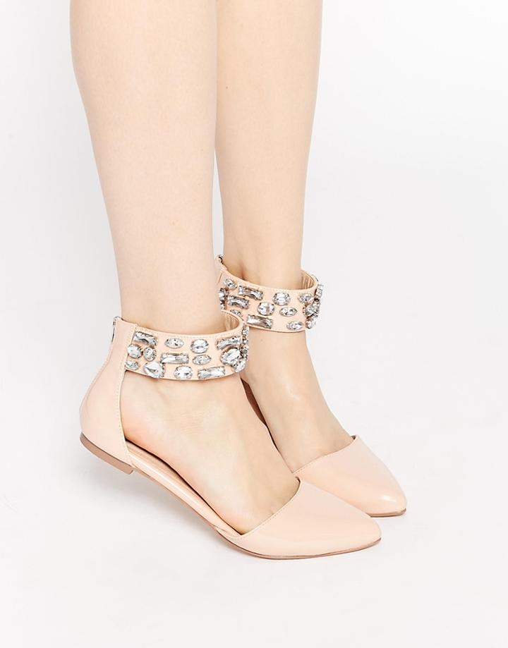 Asos Limelight Embellished Pointed Ballet Flats - Apricot