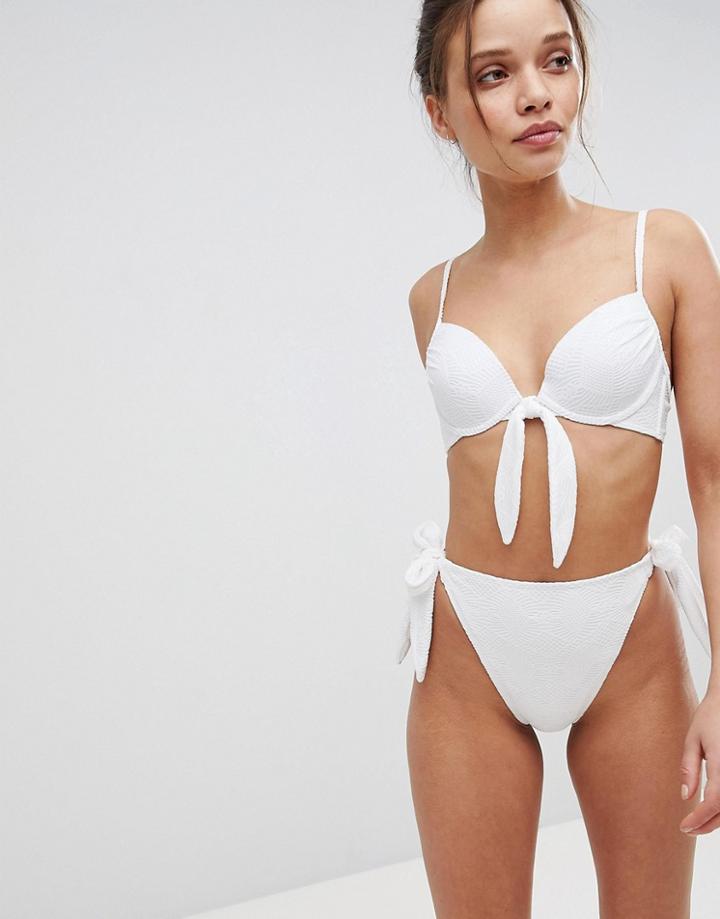 Asos Mix And Match Crochet High Leg High Waist Bikini Bottom With Bunny Ties - White