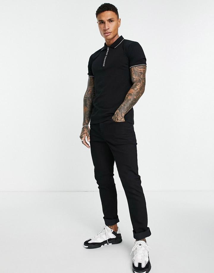 Armani Exchange Placket Detail Polo In Black