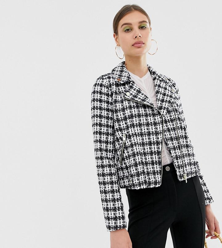 River Island Boucle Biker Jacket In Mono - Multi