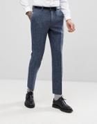 Asos Slim Suit Pants In 100% Wool Harris Tweed In Blue Mini Check - Blue