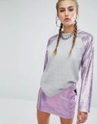 Jaded London Raglan Sweatshirt With Mermaid Sequin Sleeves Co-ord - Gray