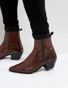 Asos Chelsea Boots With Stacked Heel In Brown Leather - Brown