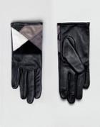 Asos Leather & Suede Mix Touch Screen Gloves In Mono - Multi