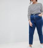 Asos Curve Farleigh High Waist Slim Mom Jeans In Marli Deep Flat Blue Wash - Blue