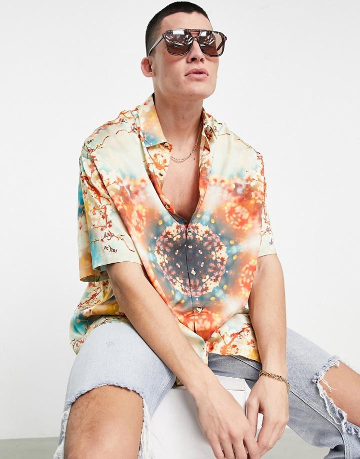 Asos Design Boxy Oversized Shirt In Kaleidoscope Floral Print-multi