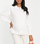 Asos Design Maternity Crew Neck Sweater In Rib With Fluffy Yarn In Cream-white