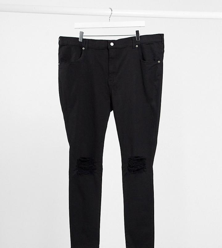 Dr Denim Plus Lexy Mid Rise Super Skinny Jeans With Ripped Knees In Black
