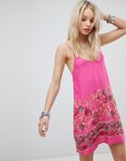 Kiss The Sky Cami Dress With Floral Embroidery - Pink