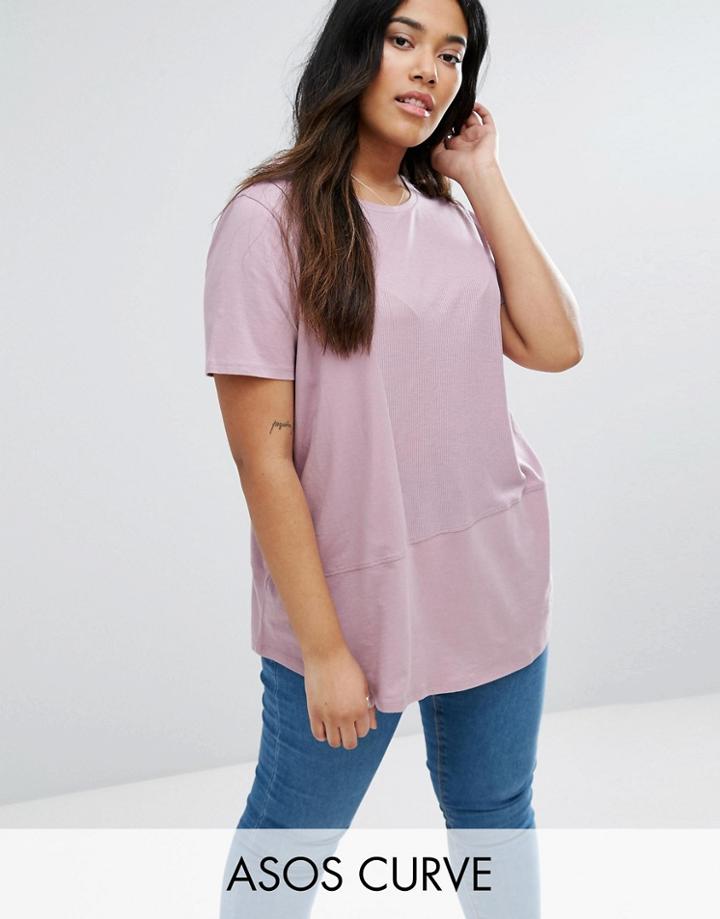 Asos Curve T-shirt With Cutabout Rib Panel - Purple