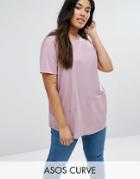 Asos Curve T-shirt With Cutabout Rib Panel - Purple