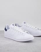 Adidas Originals Stan Smith Sneakers In White With Navy Heel Tab