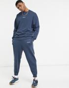 Asos Design Oversized Sweatpants In Washed Navy With Text Print - Part Of A Set