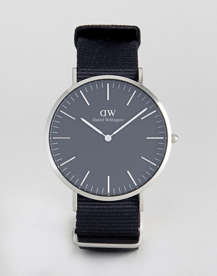 Daniel Wellington Classic Black Cornwall Nato Watch With Silver Dial 40mm - Black