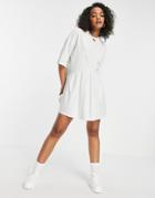 Asos Design Oversized Mini Smock Dress With Dropped Waist In Sage And White Stripe-green