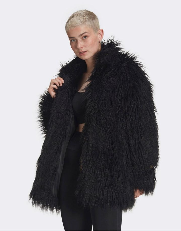 Adidas Originals Faux Fur Jacket In Black