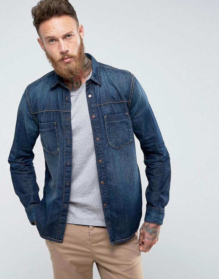 Nudie Jeans Co Sten Dark Authentique Regular Fit Shirt - Navy
