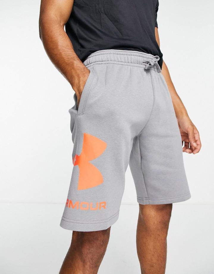 Under Armour Rival Fleece Large Logo Shorts In Dark Gray-green