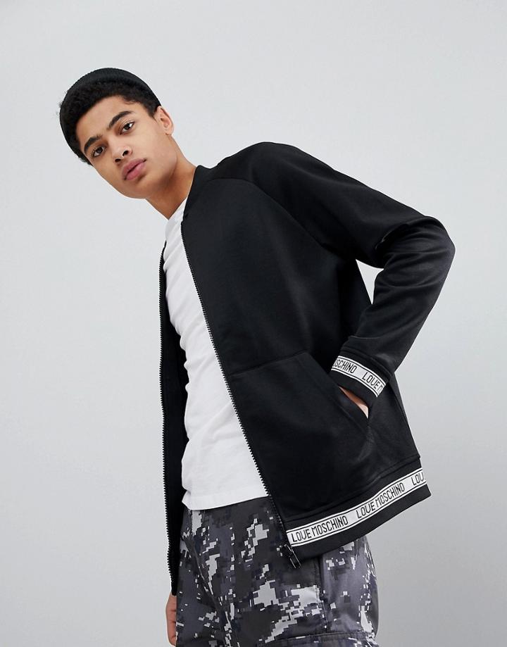 Love Moschino Rib Logo Zip Thru Sweater Jacket - Black