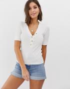 Abercrombie & Fitch Henley Top With Button Detail - Cream