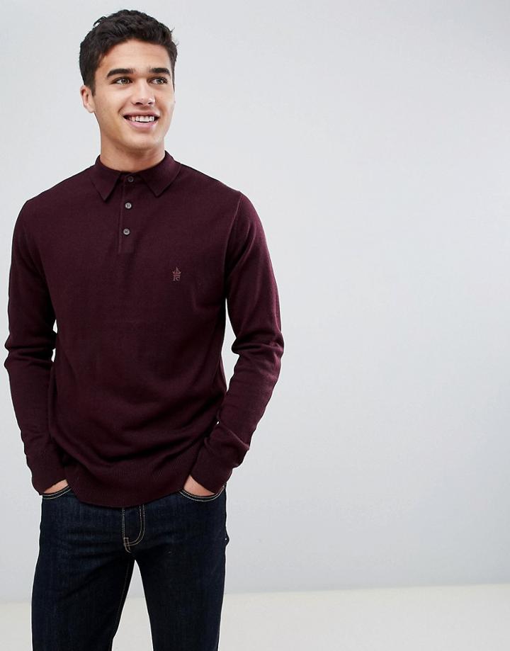 French Connection Fine Gauge Long Sleeve Polo-red