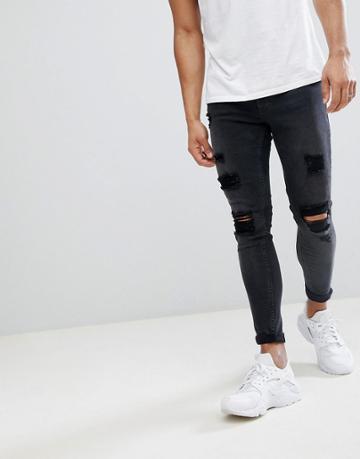 Gym King Muscle Fit Jeans In Black With Distressing - Black