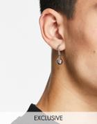 Reclaimed Vintage Inspired Chain Hoop Earrings With Dark Faux Pearls In Silver