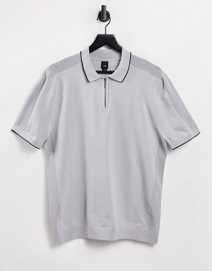 River Island Knitted Polo In Gray-grey