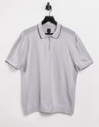 River Island Knitted Polo In Gray-grey