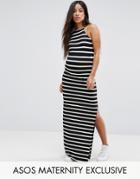 Asos Maternity High Neck Maxi Dress In Stripe - Multi