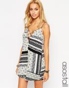 Asos Tall Romper With Lace Up In Bandana Print - Multi