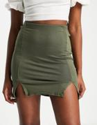 I Saw It First Double Notch Front Mini Skirt In Khaki-green