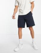 Pull & Bear Relaxed Elasticized Chino Shorts In Navy