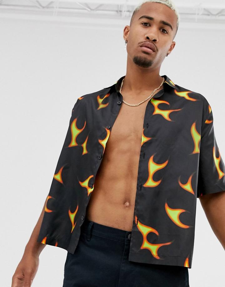 Asos Design Boxy Shirt With Uv Flame Print