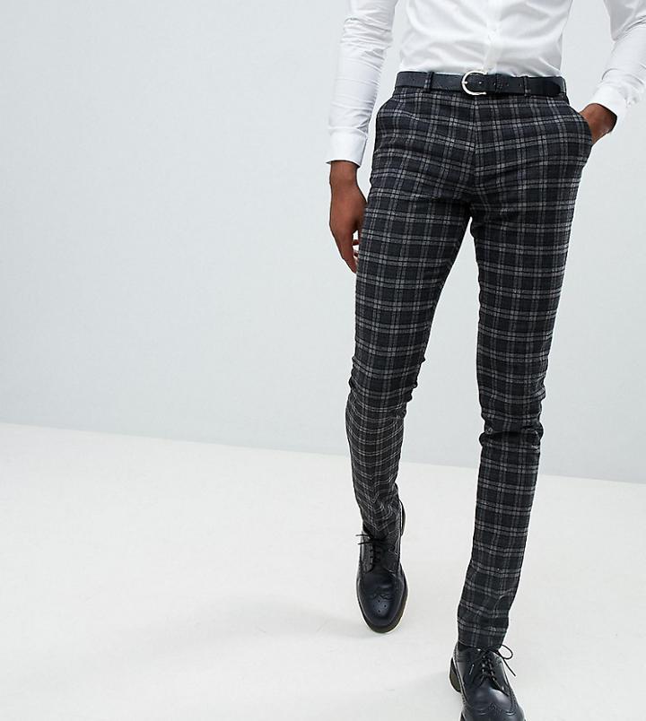 Asos Design Tall Super Skinny Suit Pants In Tonal Gray Check - Gray