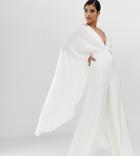 Asos Edition Tall Cape Sleeve Wedding Jumpsuit In Satin-white