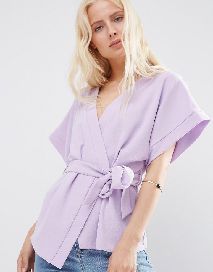 Asos Obi Band Wrap Blouse - Lilac