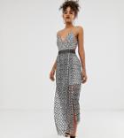 Asos Design Tall Midi Dress In Mono Geo With Layered Skirt-multi