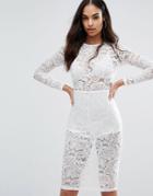 Misha Collection Sheer Lace Pencil Dress - Cream