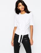 Asos The Ponte Top With Tie Front Detail - White
